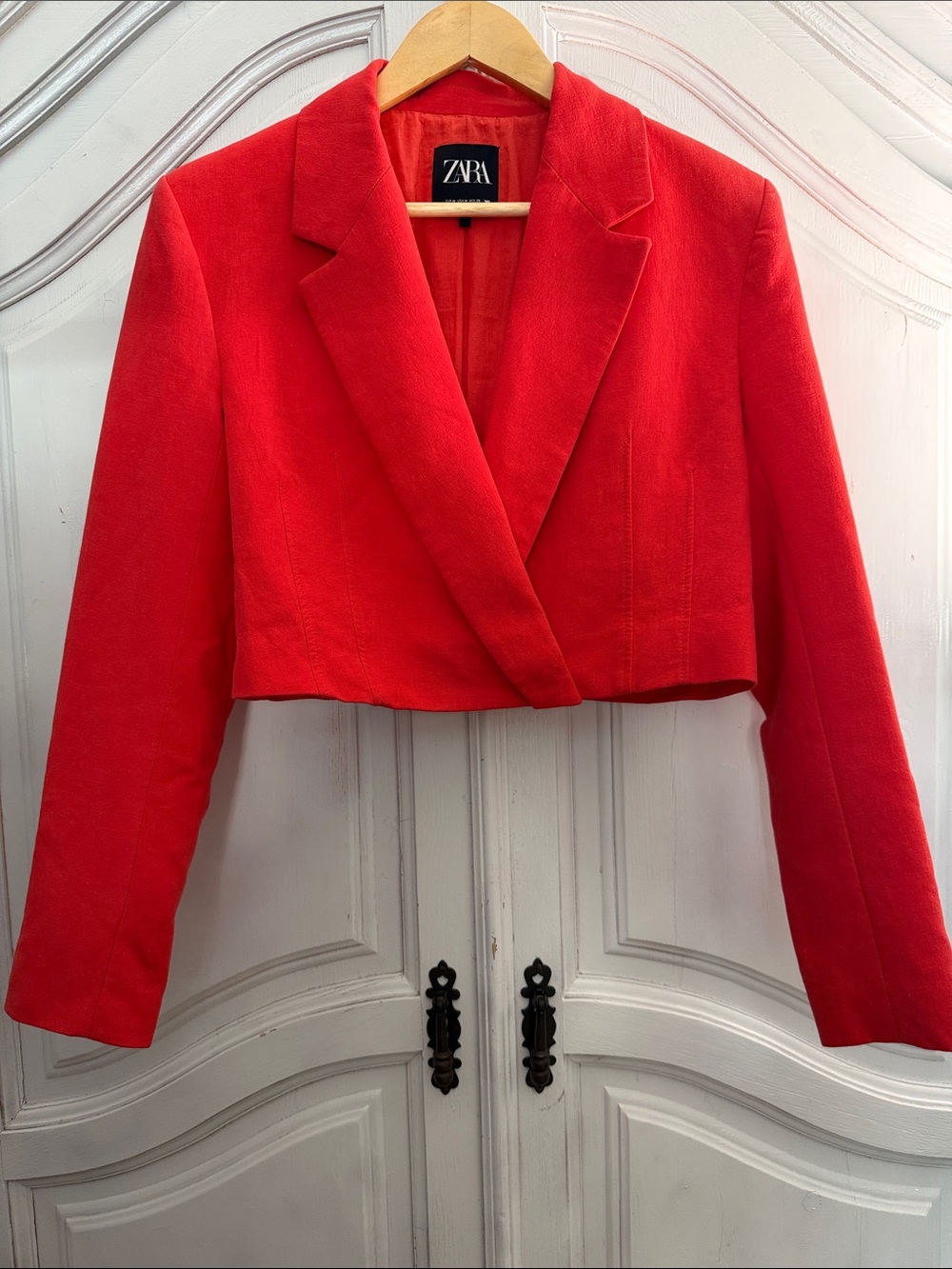 Zara Red Cropped Blazer Jacket Size M Asymmetrical Statement Blazer Work Office